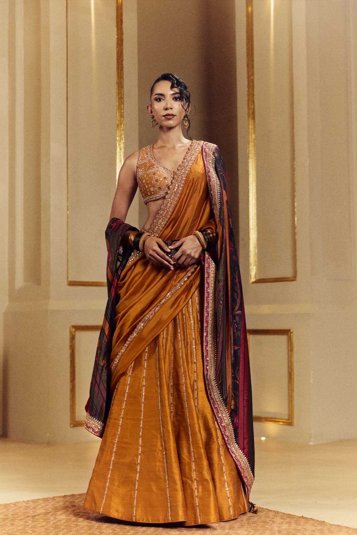 Punit Balana Amer Lehenga Set Sarso indian designer wear online shopping melange singapore 