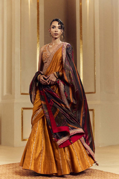 Punit Balana Amer Lehenga Set Sarso indian designer wear online shopping melange singapore 