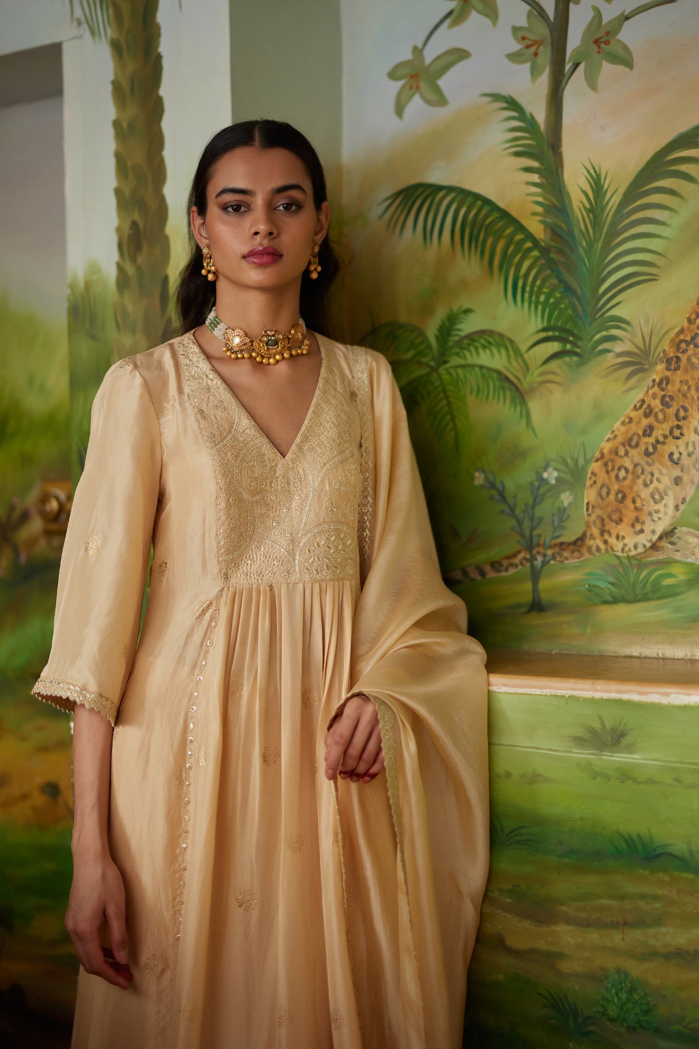 Punit Balana Buttercup  Resham Work Neckline Paired With Kurta And Dupatta indian designer wear online shopping melange singapore