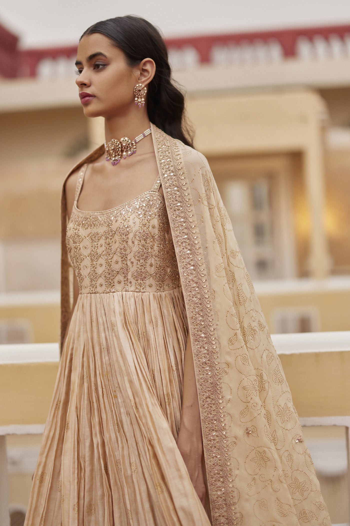 Punit Balana Buttercup Strappy Anarkali Paired With Gharara And Dupatta indian designer wear online shopping melange singapore