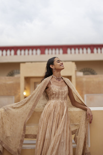 Punit Balana Buttercup Strappy Anarkali Paired With Gharara And Dupatta indian designer wear online shopping melange singapore