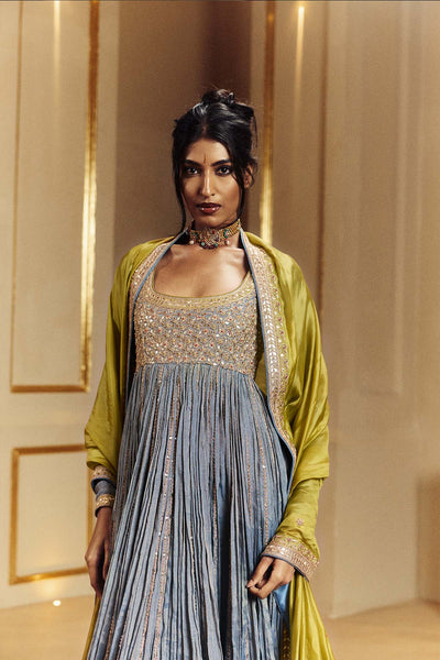 Punit Balana Classic Anarkali Set Blue Green indian designer wear online shopping melange singapore 