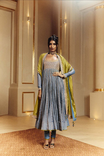 Punit Balana Classic Anarkali Set Blue Green indian designer wear online shopping melange singapore 