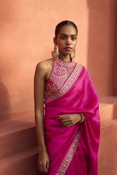 Punit Balana Classic Embroidered Saree Set Pink indian designer wear online shopping melange singapore