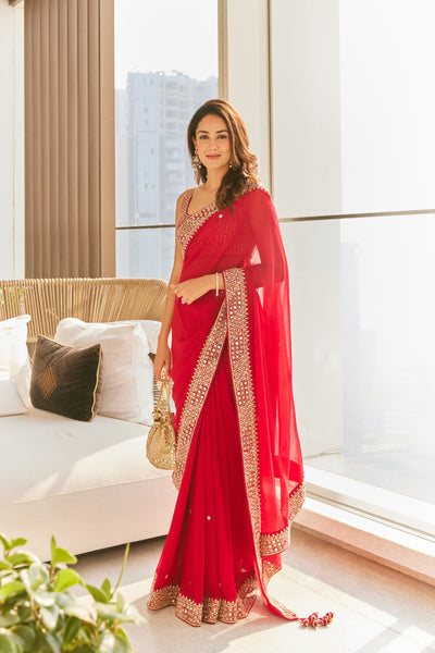 Punit Balana Classic Surkh Laal Saree Set indian designer wear online shopping melange singapore