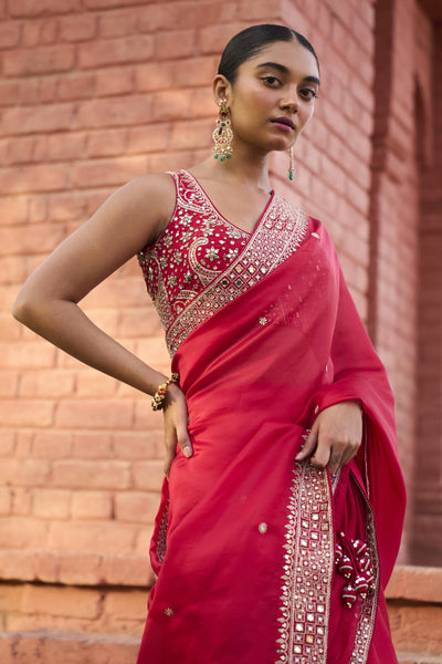 Punit Balana Classic Surkh Laal Saree Set Red indian designer wear online shopping melange singapore