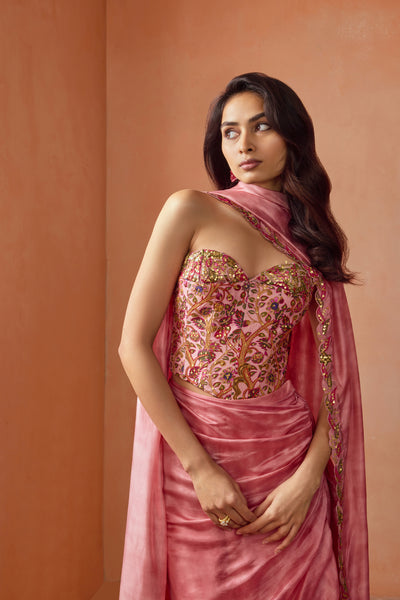 Punit Balana Corset And Draped Skirt Set indian designer wear online shopping melange singapore