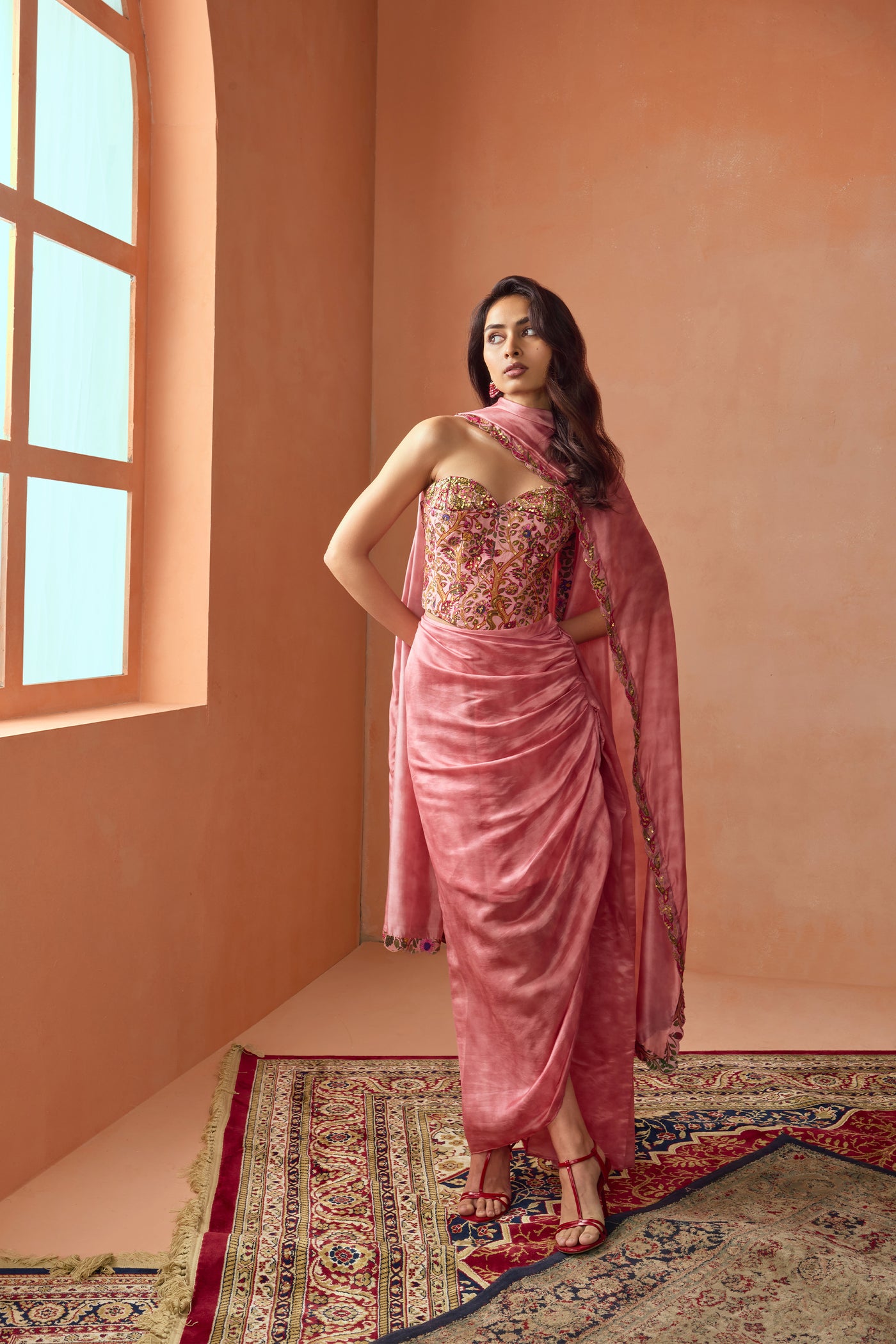 Punit Balana Corset And Draped Skirt Set indian designer wear online shopping melange singapore