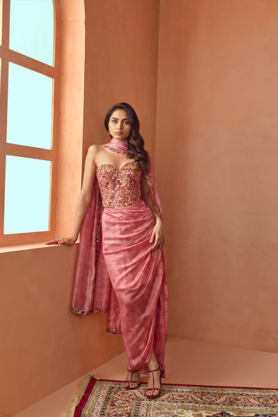 Punit Balana Corset And Draped Skirt Set indian designer wear online shopping melange singapore