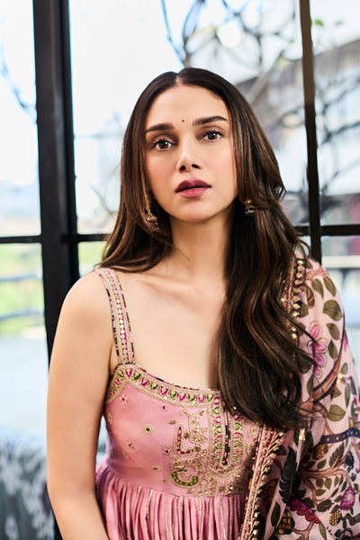 Punit Balana Dusky Pink Strappy Anarkali indian designer wear online shopping melange singapore