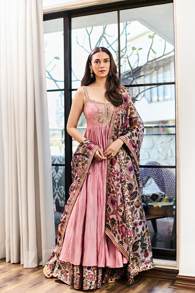 Punit Balana Dusky Pink Strappy Anarkali indian designer wear online shopping melange singapore