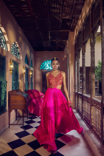 Punit Balana Ghagri Maxi Gulabi Gulaal indian designer wear online shopping melange singapore