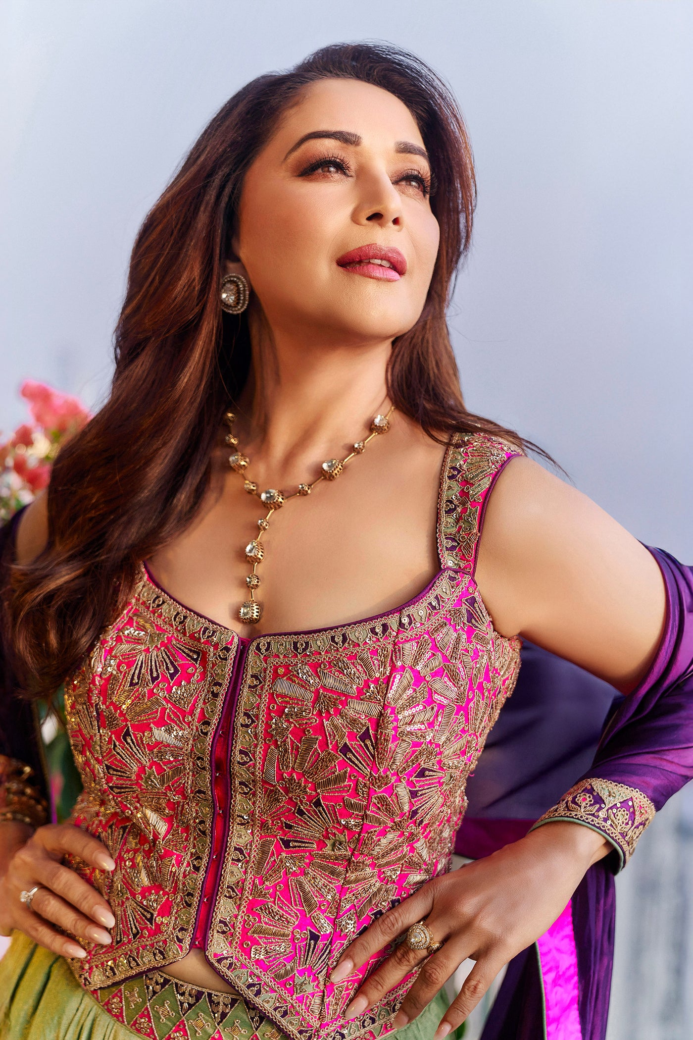 Punit Balana Gulabi Gulaal Waistcoat Paired With A Metallic Tissue Flared Skirt indian designer wear online shopping melange singapore
