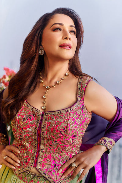 Punit Balana Gulabi Gulaal Waistcoat Paired With A Metallic Tissue Flared Skirt indian designer wear online shopping melange singapore
