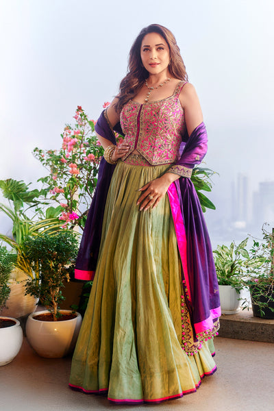 Punit Balana Gulabi Gulaal Waistcoat Paired With A Metallic Tissue Flared Skirt indian designer wear online shopping melange singapore
