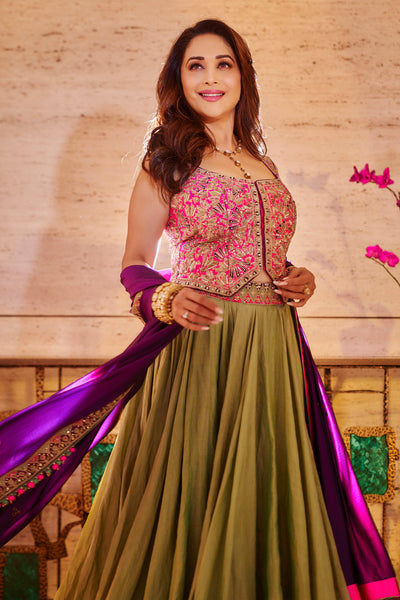 Punit Balana Gulabi Gulaal Waistcoat Paired With A Metallic Tissue Flared Skirt indian designer wear online shopping melange singapore
