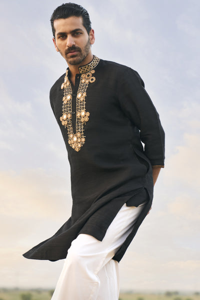 Punit Balana Menswear Classic Black Kurta Set indian designer wear online shopping melange singapore