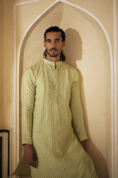 Punit Balana Menswear Mint Resham Work Kurta With Pants indian designer wear online shopping melange singapore
