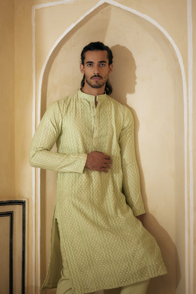 Punit Balana Menswear Mint Resham Work Kurta With Pants indian designer wear online shopping melange singapore