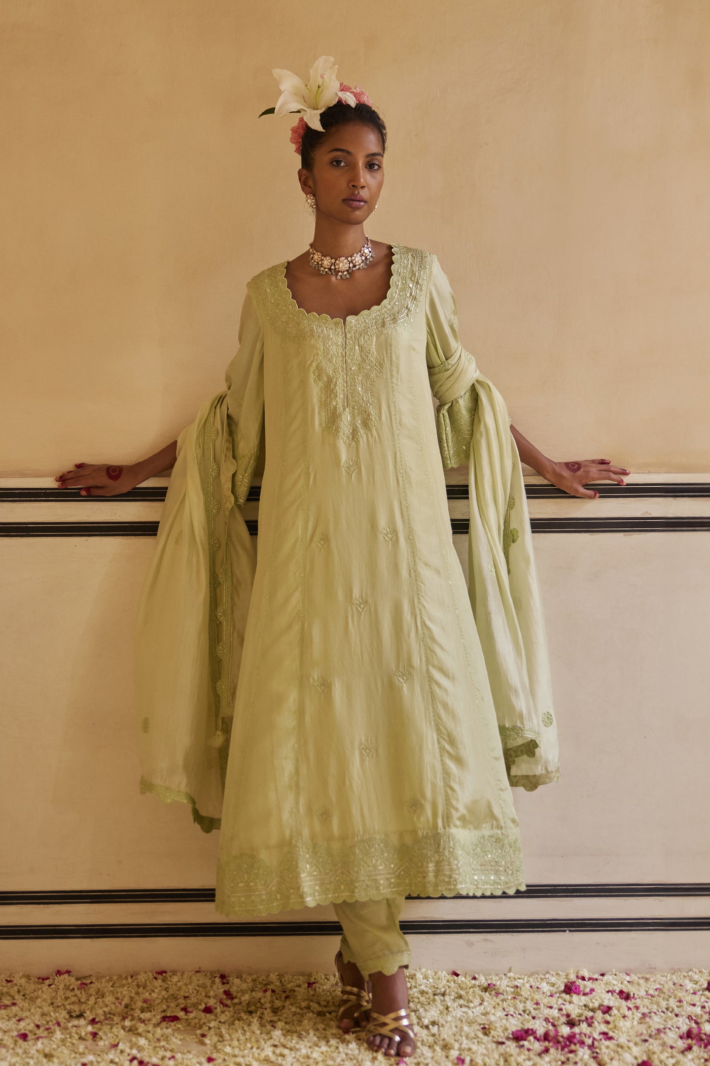 Punit Balana Mint Kurta Paired With Pants & Dupatta indian designer wear online shopping melange singapore