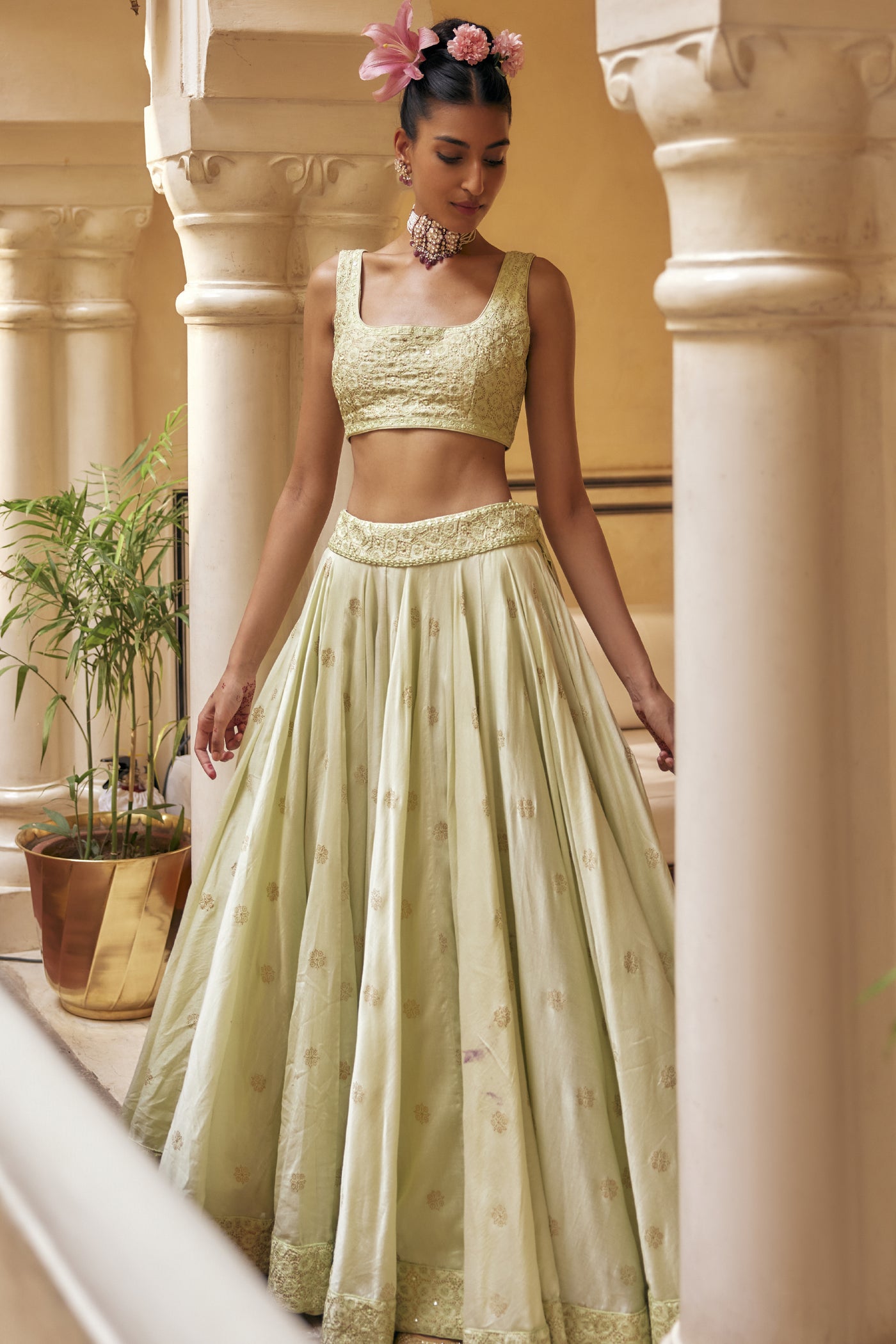 Punit Balana Mint Lehenga Paired With Blouse & Dupatta indian designer wear online shopping melange singapore