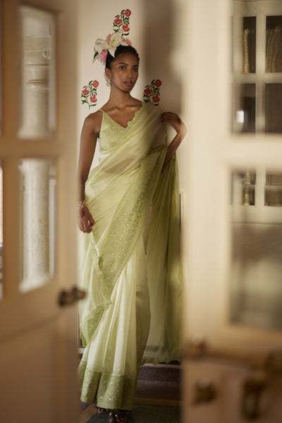 Punit Balana Mint Saree Paired With Blouse indian designer wear online shopping melange singapore