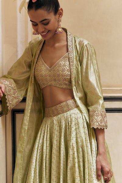  Punit Balana Mint Skirt & Blouse Paired With Cape indian designer wear online shopping melange singapore