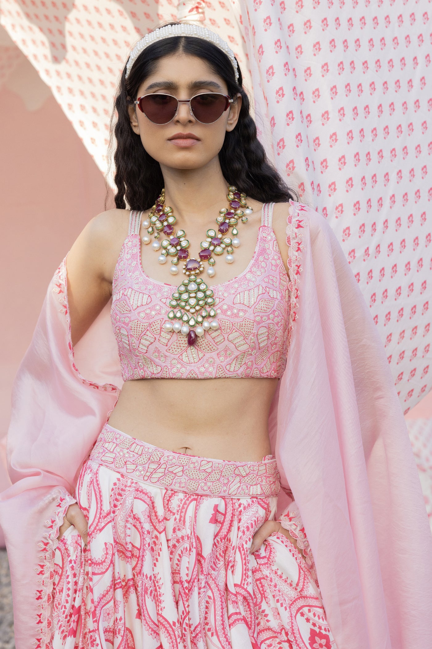 Punit Balana Printed Lehenga Leather Patch indian designer wear online shopping melange singapore