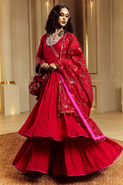 Punit Balana Surkh Laal Anarkali Gharara Set indian designer wear online shopping melange singapore 