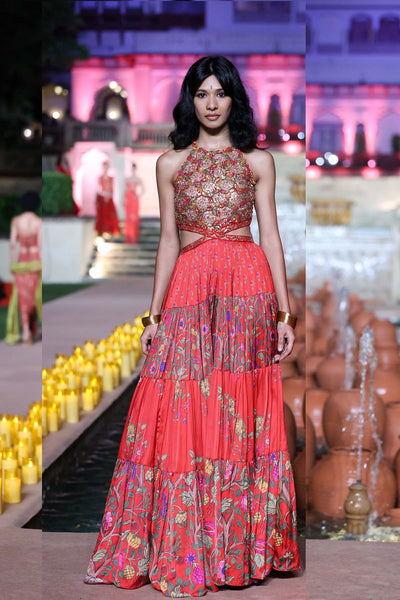 Punit Balana Surkh Laal Velvet Lehenga set indian designer wear online shopping melange singapore 