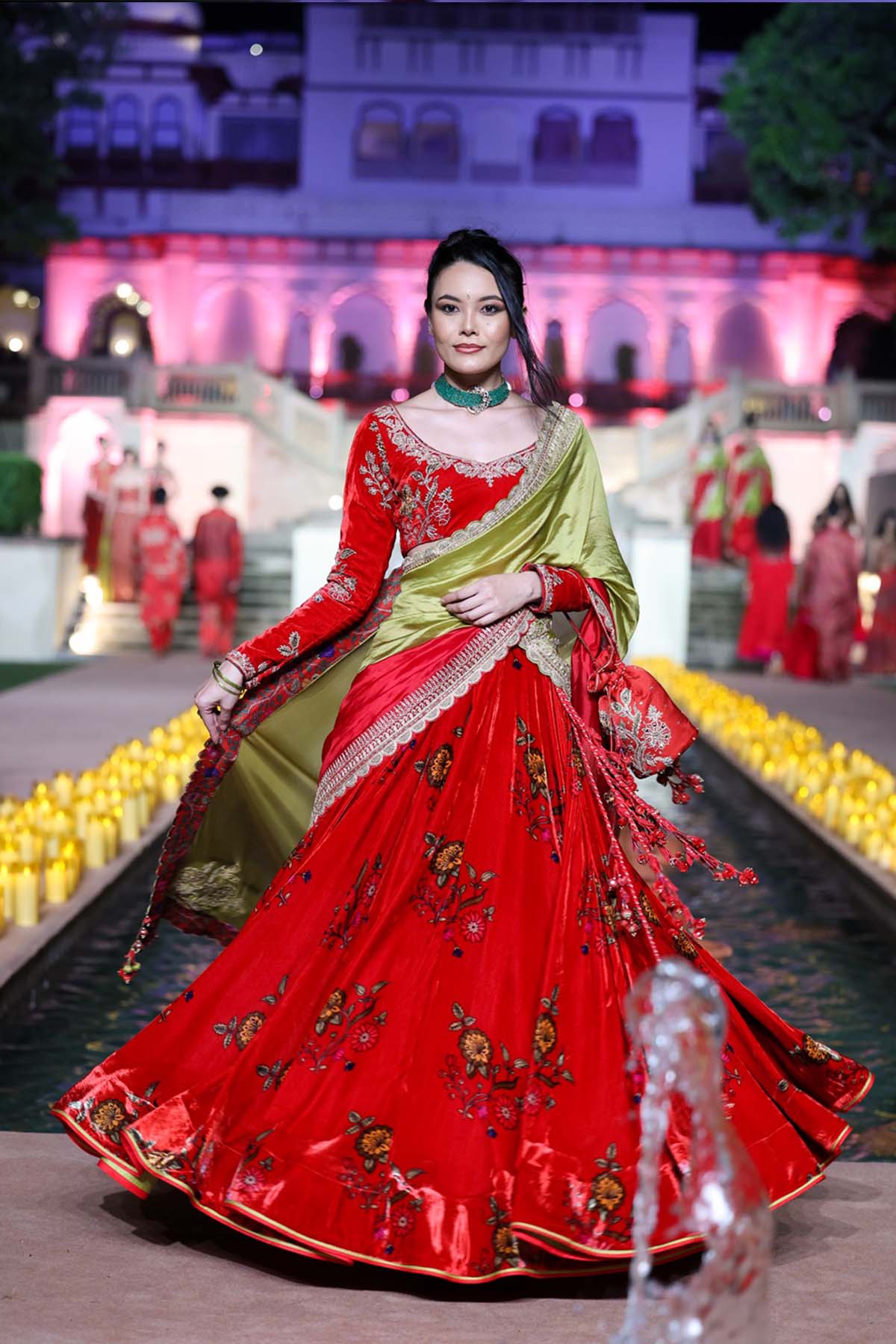 Punit Balana Surkh Laal Velvet Lehenga set indian designer wear online shopping melange singapore 