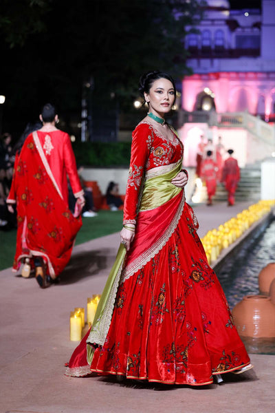 Punit Balana Surkh Laal Velvet Lehenga set indian designer wear online shopping melange singapore 