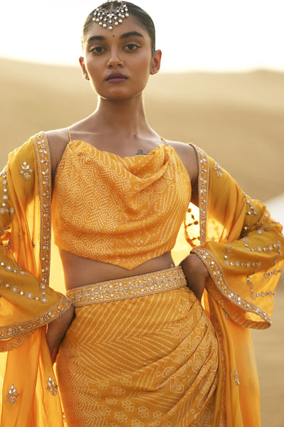 Punit Balana The Draped Skirt And Cowl Handkerchief Top Set indian designer wear online shopping melange singapore