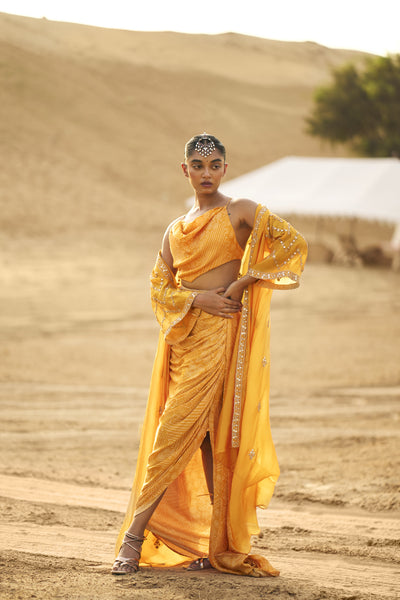 Punit Balana The Draped Skirt And Cowl Handkerchief Top Set indian designer wear online shopping melange singapore