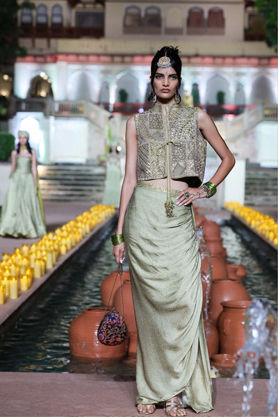 Punit Balana Waistcoat Drape skirt Set indian designer wear online shopping melange singapore 

