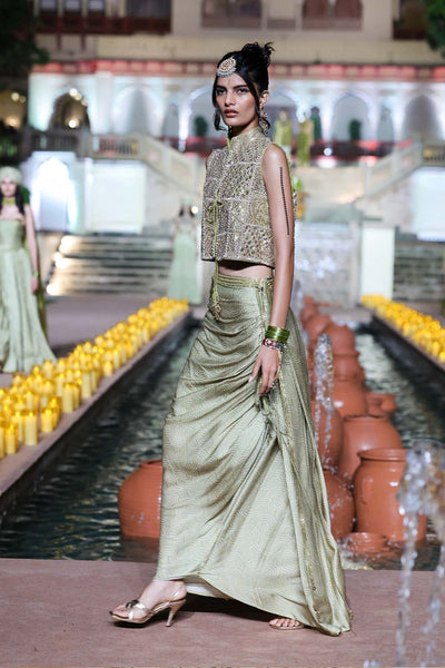 Punit Balana Waistcoat Drape skirt Set indian designer wear online shopping melange singapore 
