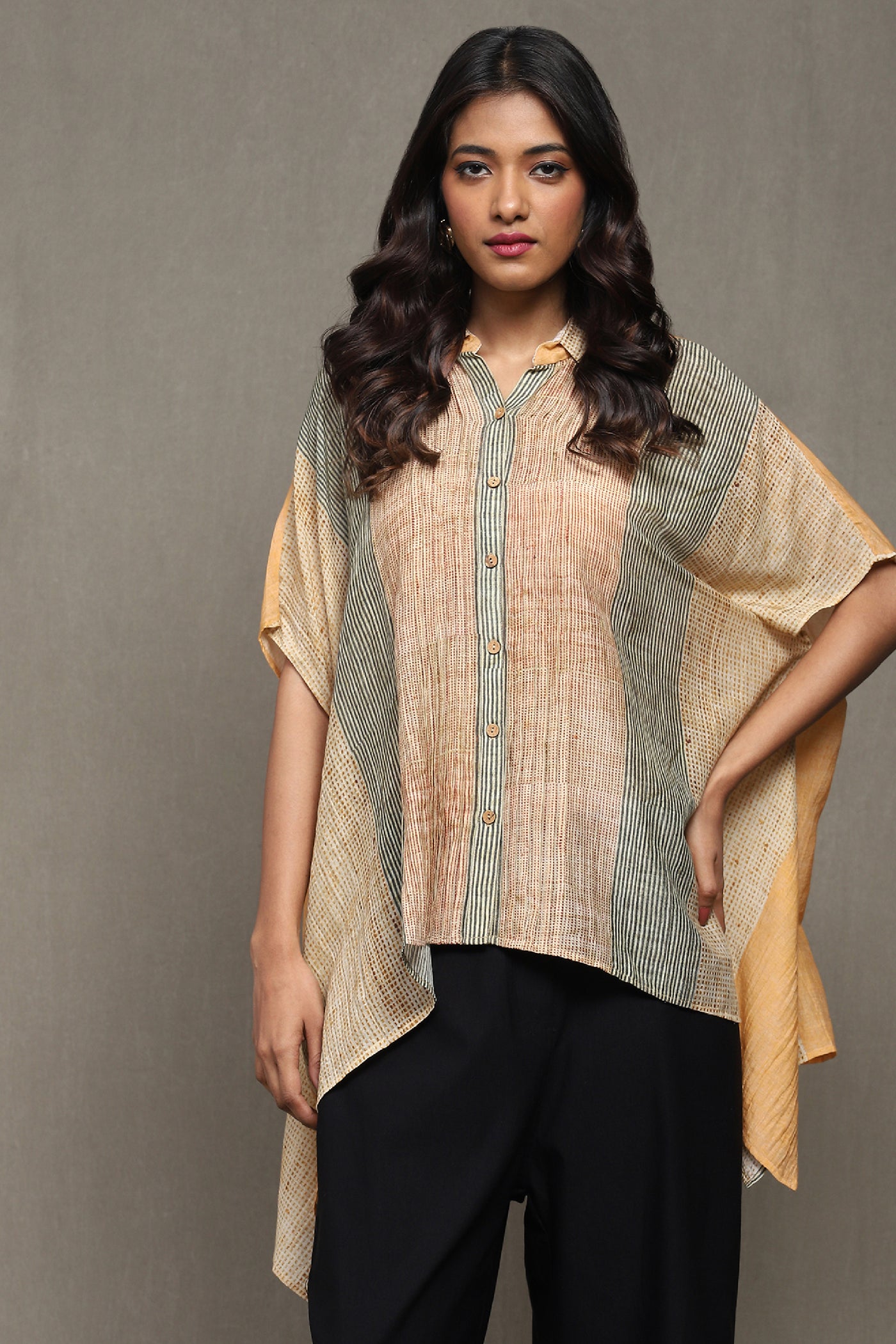 Ritu Kumar Apricot Printed Shirt indian designer wear online shopping melange singapore