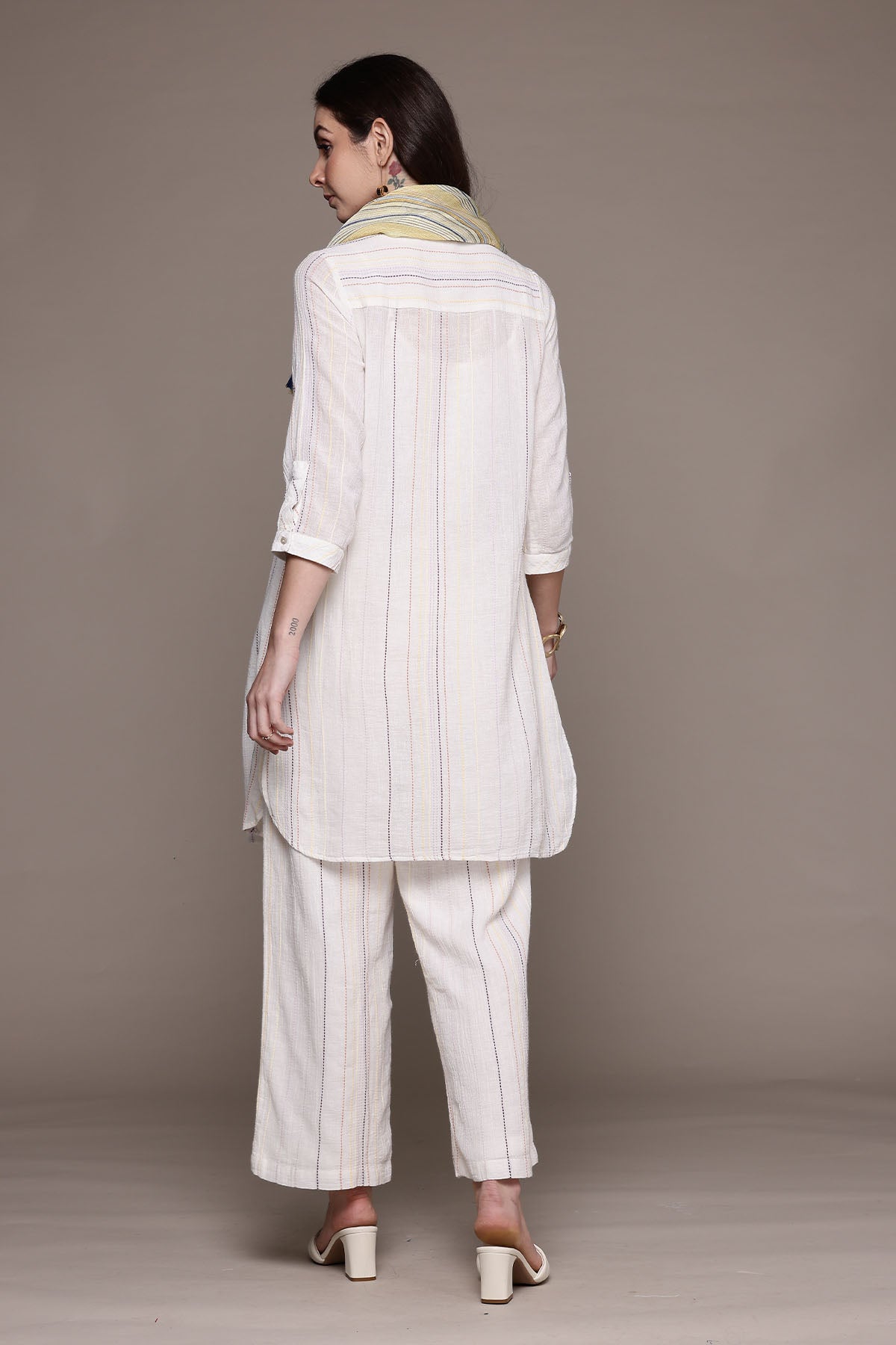 Ritu Kumar Beige Apeksha Kurta With Pant And Dupatta indian designer wear online shopping melange singapore 