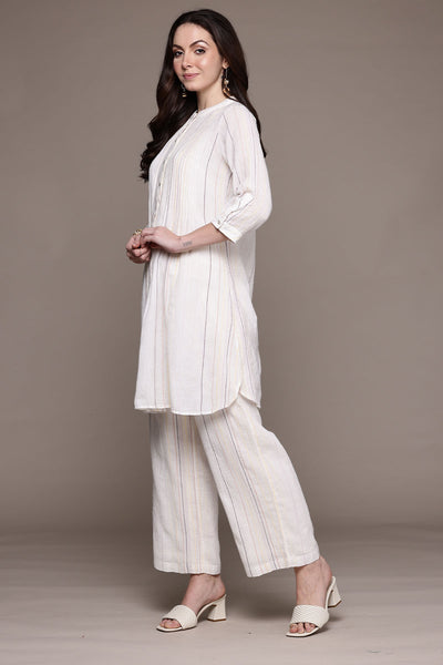 Ritu Kumar Beige Apeksha Kurta With Pant And Dupatta indian designer wear online shopping melange singapore 