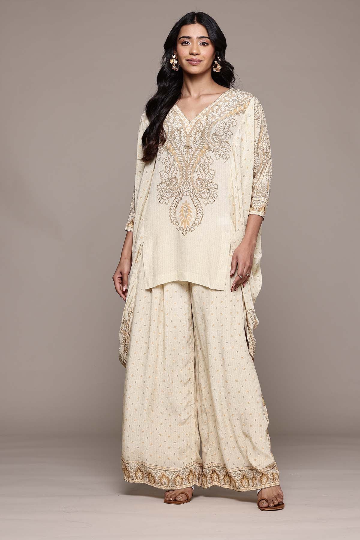 Ritu Kumar Beige Arith Kurta With Pant indian designer wear online shopping melange singapore 
