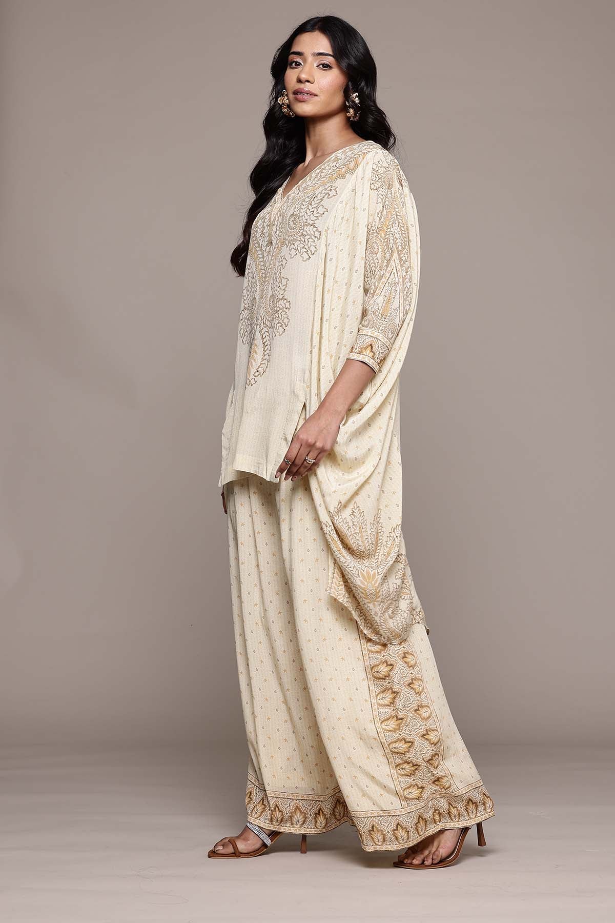 Ritu Kumar Beige Arith Kurta With Pant indian designer wear online shopping melange singapore 
