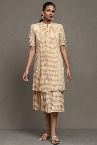 Ritu Kumar Beige Check Long Dress indian designer wear online shopping melange singapore