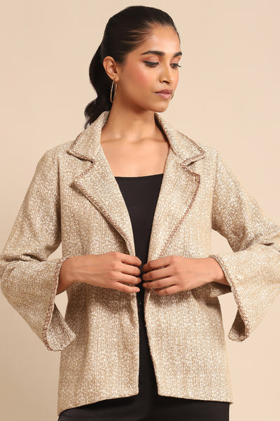 Ritu Kumar Beige Cotton Jacquard Jacket indian designer wear online shopping melange singapore