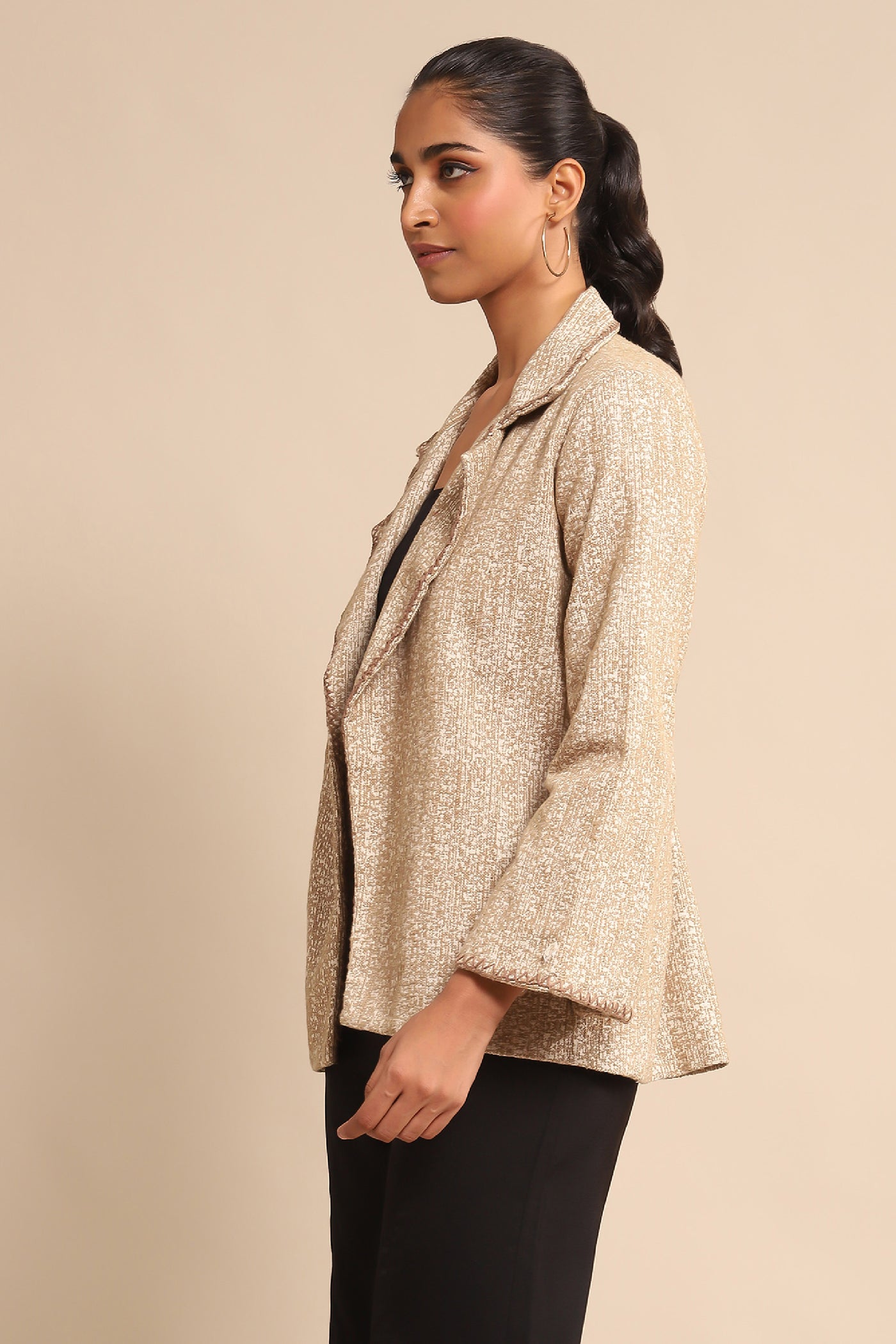 Ritu Kumar Beige Cotton Jacquard Jacket indian designer wear online shopping melange singapore