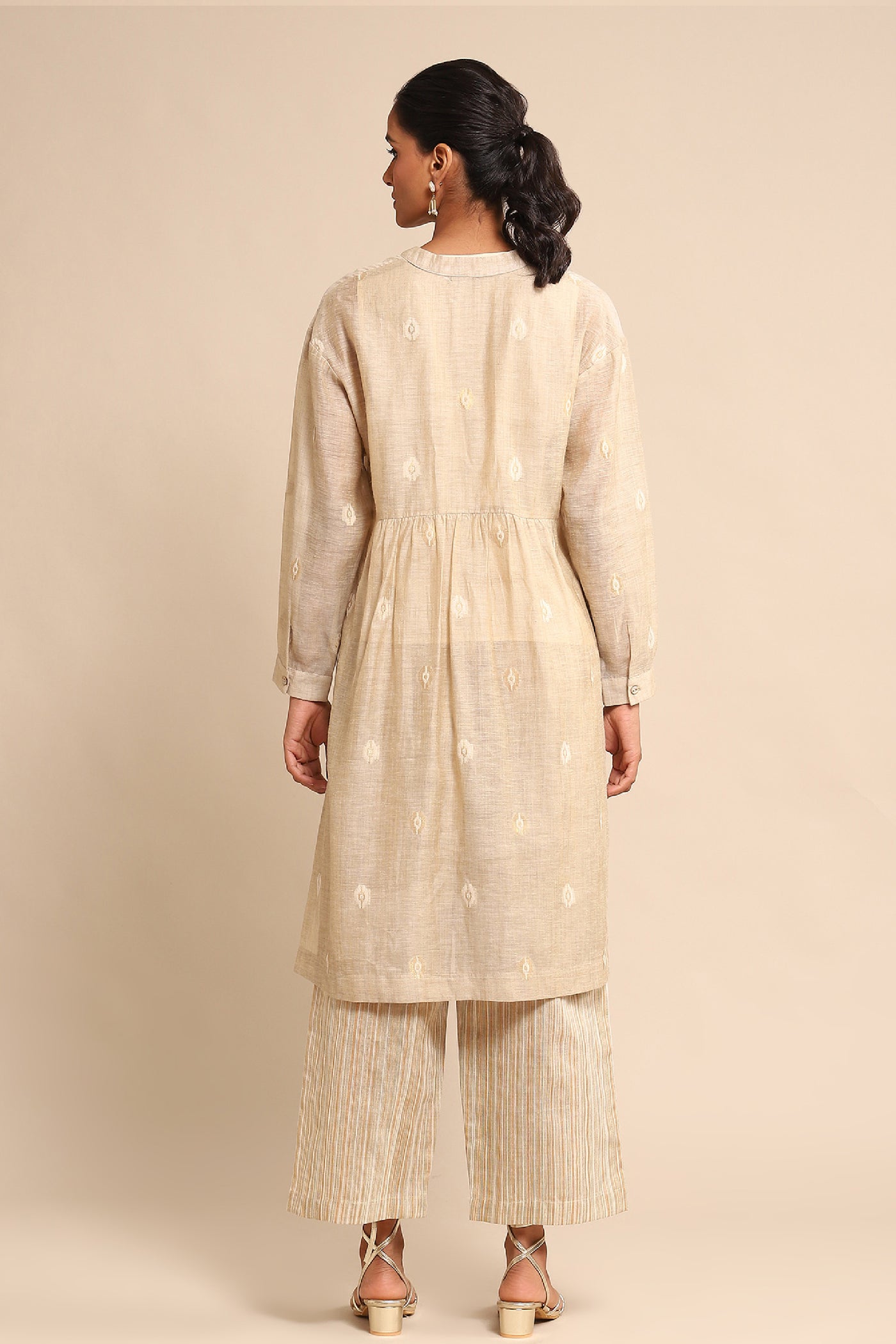Ritu Kumar Beige Jacquard Kurta With Inner And Pant indian designer wear online shopping melange singapore