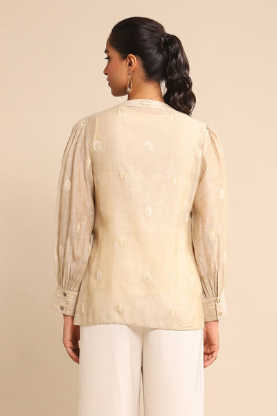 Ritu Kumar Beige Jacquard Shirt indian designer wear online shopping melange singapore