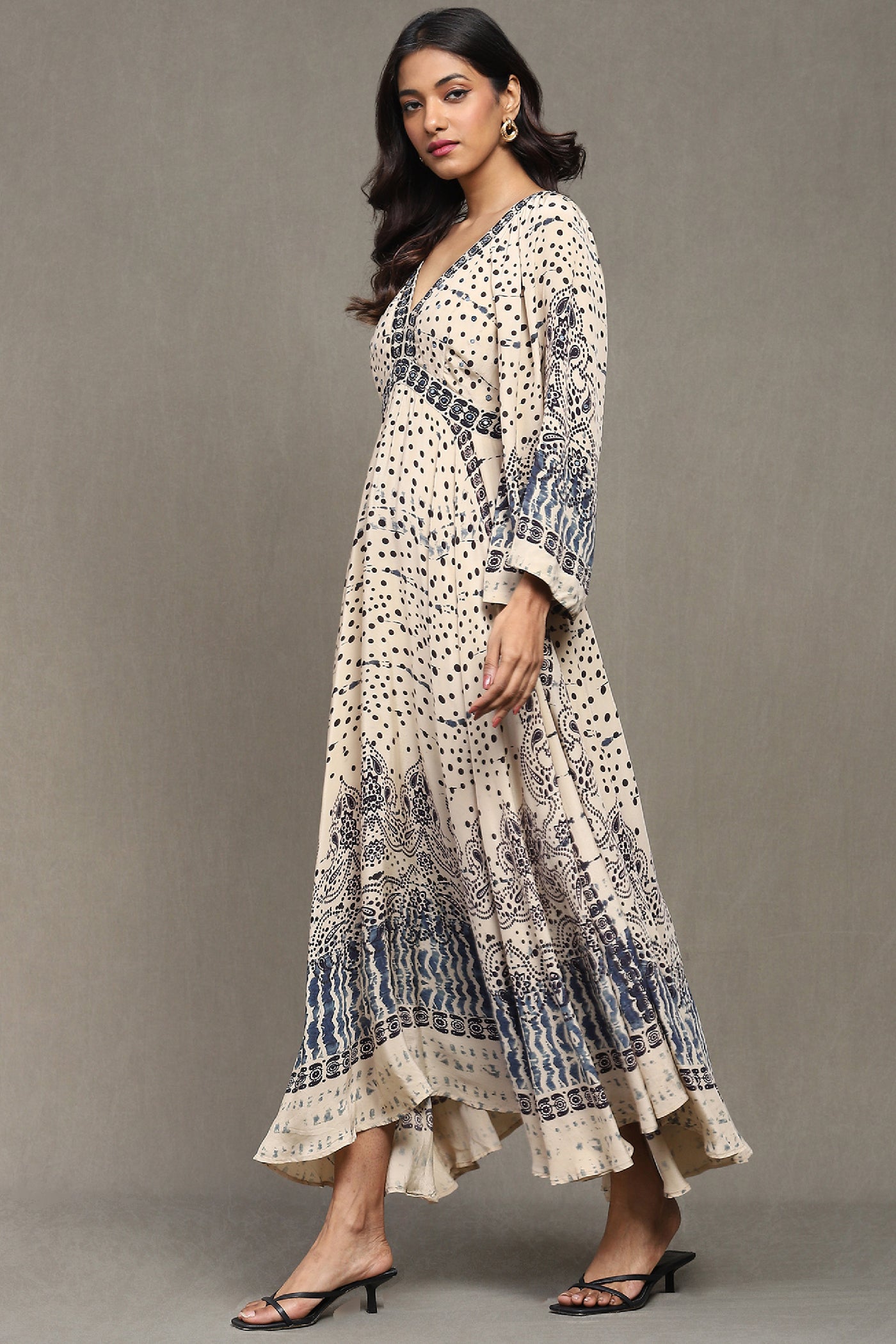 Ritu Kumar Beige Printed Dress indian designer wear online shopping melange singapore