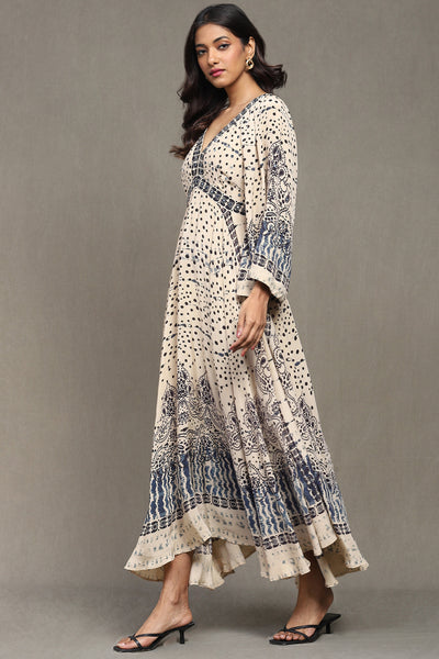 Ritu Kumar Beige Printed Dress indian designer wear online shopping melange singapore