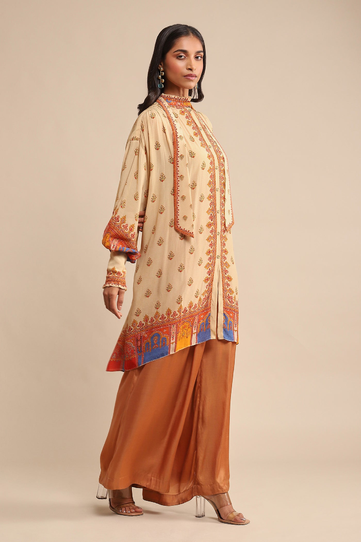 Ritu Kumar Beige Printed Kurta indian designer wear online shopping melange singapore