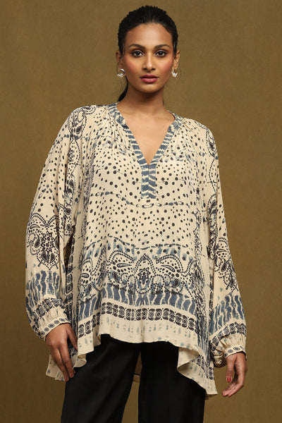 Ritu Kumar Beige Printed Top indian designer wear online shopping melange singapore